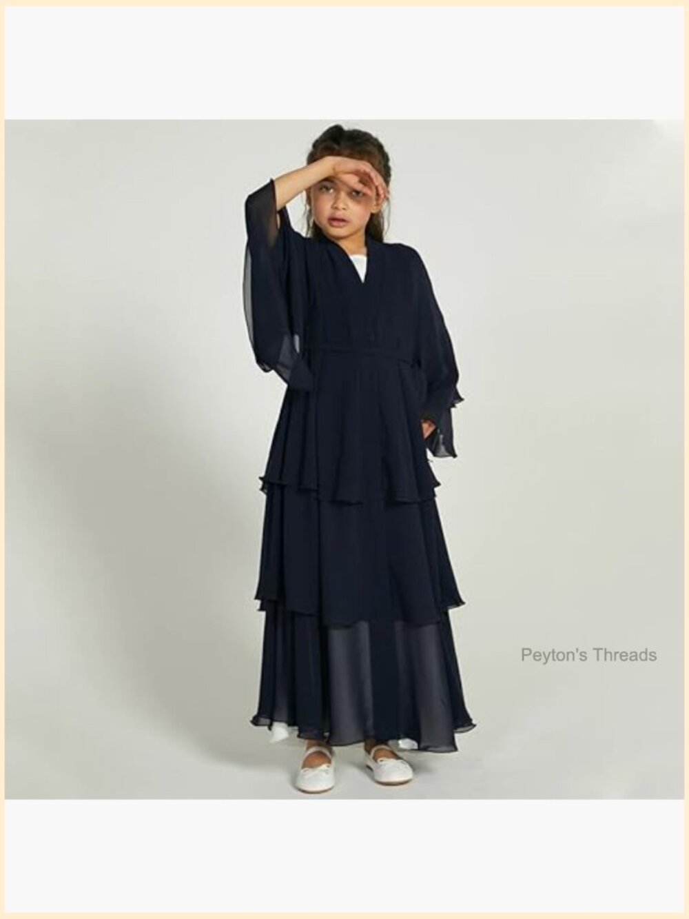 Girls Muslim Open Front Cardigan Abaya Dress Kaftan Maxi - Picture 3 of 6